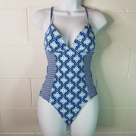 Lands End geo mosaic mixed print one piece swimsuit - Picture 4 of 10